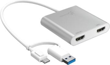 slomart j5create USB-C na Dual HDMI Multi-Monitor Adapter s USB-A | 4K+2K | Microsoft & Mac kompatibilan (JCA365) - Croatian