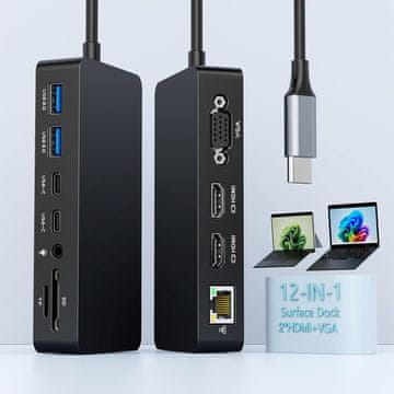 slomart Surface Thunderbolt 4 priključna stanica 12-u-1 za Surface Pro: 100W, 2x HDMI, VGA, Surface Laptop, Go. 2 god. jamstva. (B0G4PMYHYQ)