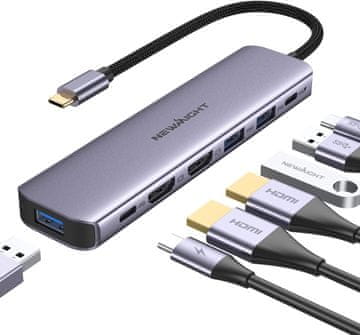 slomart Adapter USB C na Dvojni HDMI, Newmight 7 u 1 - Dvojni Monitor, 3xUSB3.0, 100W PD, USB C 3.0, za Dell, HP, iPhone 15 - B0CZLGNT5C