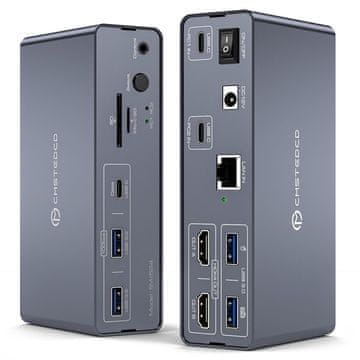 slomart USB-C KVM Preklopna Priključna Stanica - 2 Laptopa, 2 Monitora, 4K60Hz HDMI, USB-C Dock SST/MST EDID, Dual HDMI, Ethernet, 10Gbps USBC, USB-A, SD/microSD
