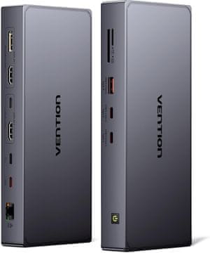 slomart VENTION USB C priključna stanica: 7-u-1 za MacBook (4K@60Hz, DisplayLink). HDMI, DP, 10Gbps USB, PD 100W, SD/TF, RJ45.