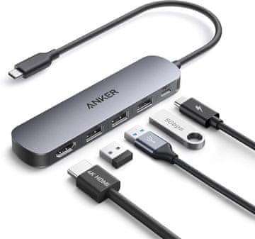 slomart Anker USB C Hub (5-u-1) - 4K HDMI, 90W PD, USB-A, kompaktan za MacBook/Dell XPS. (Punjač nije uključen)