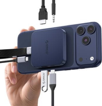 slomart ORICO Magnetna USB C priključna stanica 6 u 1: M.2 NVMe SSD, 4K HDMI, 100W PD, USB-A/C 10Gbps, audio. Za iPhone/Pro Max/Dell/Lenovo.