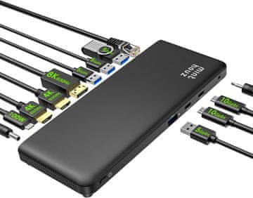slomart USB C priključna stanica za 3 monitora - HP, Lenovo, Dell. 12-u-1, 130W, 4K HDMI + 8K DP, USB-A/C, Ethernet, 3.5mm. (Dual HDMI + DP)