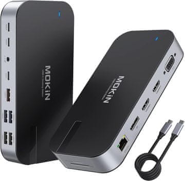 slomart MOKiN priključna stanica za laptop - 16 u 1, 2 monitora, USB C, 2xHDMI 4K, DP, VGA, RJ45, 100W PD za Dell, Surface, Lenovo
