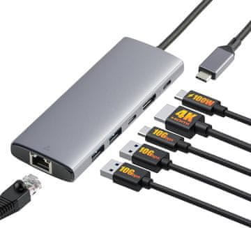slomart Amazon Basics USB C Hub 6-u-1: HDMI 4K, 100W PD, 2x USB-A, Ethernet, Type C. Adapter za PC i laptop. Brzo punjenje i povezivanje.