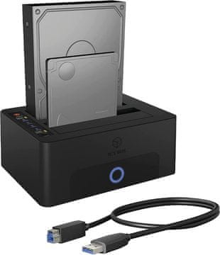 slomart ICY BOX Dual HDD priključna stanica USB 3.0 za 2.5" & 3.5" SATA, kloniranje, čitač diskova, adapter, vanjski, crni IB-1232CL-U3