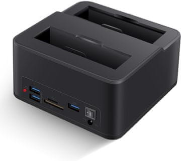 slomart Dvojni priključak za tvrdi disk USB 3.0 za 2,5"/3,5" SATA HDD/SSD (do 2x16TB) s čitačem kartica i kloniranjem - B0F4X43F6K