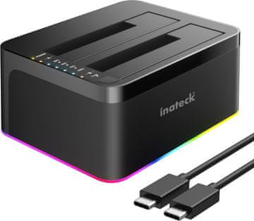slomart Inateck RGB USB 3.0 USB-C priključna stanica za HDD/SSD s kloniranjem, 2x20TB, 2.5/3.5" SATA, Dual Bay, UASP, SA02003C
