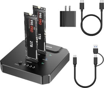 slomart NVMe M.2 kućište za kloniranje SSD - 20Gbps USB 3.2 Gen2, Dual Bay, offline kloniranje. Brza nadogradnja, migracija i backup. 2230-2280.