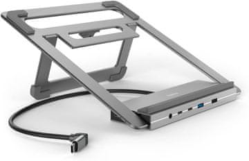 slomart Hama USB-C Hub 12-u-1 s držačem za laptop - 4x USB-A, 2x HDMI, 3x USB-C, DP, LAN, 3.5mm. Priključna stanica za ured i dom.