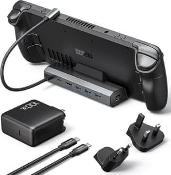 slomart JSAUX 6-u-1 priključna stanica za ROG Ally X/Steam Deck/Legion Go - 4K@120Hz, 100W punjenje, HDMI, Ethernet, USB 3.0, HB0603