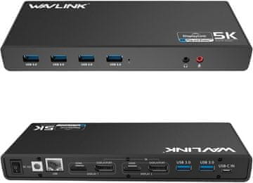 slomart WAVLINK USB 3.0/USB C Ultra 5K priključna stanica - Dual 4K, DisplayPort i HDMI, Gigabit Ethernet, audio, 6x USB 3.0 za laptop/PC/Mac