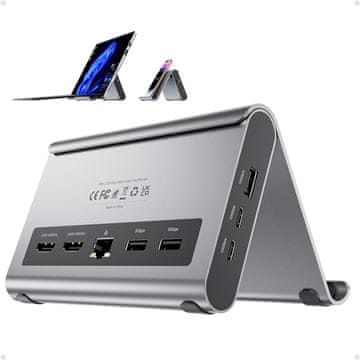 slomart Priključna stanica za laptop - 11 u 1 USB C, 2x HDMI 4K, 6 USB, Ethernet, PD za Windows, Surface, Dell, HP, Lenovo, Asus, Acer
