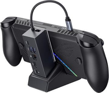 slomart JSAUX 6-u-1 priključna stanica za ROG Ally/Steam Deck/Legion Go, HDMI 4K@120Hz, Gigabit Ethernet, USB, 100W PD - HB0609 Crna