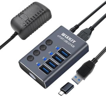 slomart Aluminijsko USB 3.0 čvorište s 4 porta - 5 Gbps. USB razdjelnik s napajanjem 36W za MacBook, iMac, Thinkpad, HDD, USB stickove i PC.