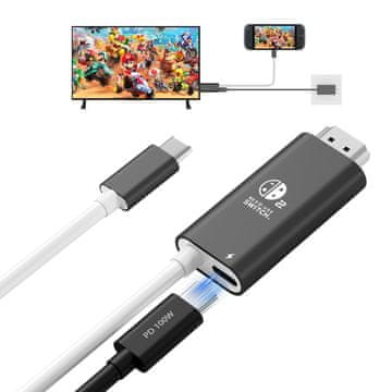 slomart **Switch 2 Dock - Prijenosna priključna stanica za Nintendo Switch, 4K HDMI, 100W PD, Steam Deck/MacBook, 2m kabel**