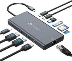 slomart Priključna stanica za prijenosno računalo 3 monitora - 12-u-1 USB C, 4K@60Hz trostruki/4K@120Hz dvostruki zaslon, HDMI, DP, PD, USB, Ethernet