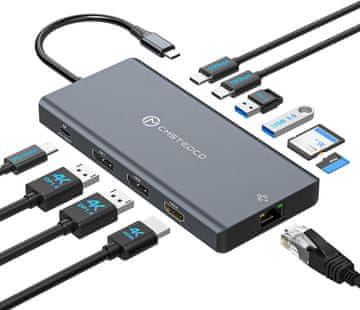 slomart Priključna stanica za prijenosno računalo 3 monitora - 12-u-1 USB C, 4K@60Hz trostruki/4K@120Hz dvostruki zaslon, HDMI, DP, PD, USB, Ethernet