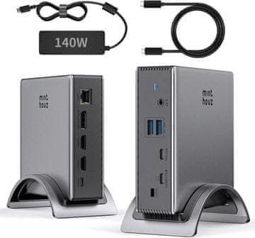 slomart Minthouz priključna stanica s napajanjem, PD125W za laptop Lenovo HP Dell, 8K/4K Dual HDMI+DP, LAN, USB-C, Audio/Mic (Dual HDMI+DP)