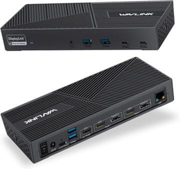 slomart WAVLINK Displaylink priključna stanica: USB-C, 3xHDMI, 2xDP, 100W PD, Gigabit Ethernet, 6xUSB-A&C, audio, mikrofon, Mac & Windows