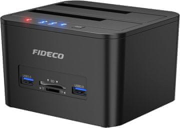 slomart FIDECO priključna stanica za 2 SATA HDD/SSD, USB 3.0, kloniranje. Podržava 2.5"/3.5" diskove. Brz prijenos podataka i jednostavno korištenje.