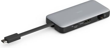 slomart DIGITUS USB-C Putna priključna stanica - 7 portova: HDMI 4K, USB-A, USB-C PD 100W, RJ45, čitač kartica. Siva. Idealna za putovanja!