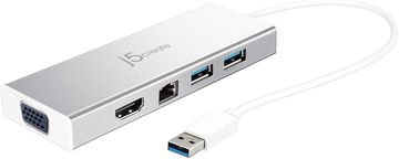slomart j5create USB 3.0 Hub s HDMI, VGA, RJ45, 2xUSB-A 3.1 - Brzi prijenos podataka za Mac/Windows - 2K rezolucija (JUD380)