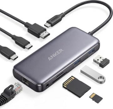 slomart Anker 555 USB-C priključna stanica (8-u-1) - PowerExpand, 85W PD, 4K HDMI, 10Gbps USB-C, USB-A, Ethernet, čitač kartica za MacBook