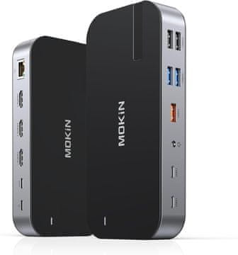 slomart USB C priključna stanica 16 u 1 - 3 HDMI, dva monitora, tri zaslona. USB A/C 3.1, USB 3.0/2.0, 100W PD, Ethernet, audio, SD/MicroSD za Lenovo, MacBook.