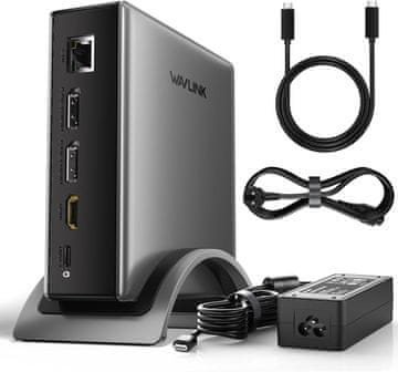 slomart USB C priključna stanica za 3 monitora - 2*DP+HDMI, 4K@144Hz, 140W punjač, USB-C 10Gbps, USB-A, Gigabit Ethernet, Audio za Lenovo, HP, Dell