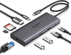 slomart UGREEN Revodok Pro 109 - USB C Hub (10Gbps) za MacBook, iPhone, Galaxy. HDMI 4K, PD 100W, Ethernet, SD/TF. Priključna stanica.