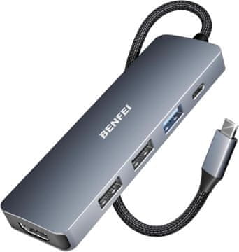 slomart BENFEI USB C Hub 5u1 - 4K HDMI, PD 100W, 3x USB-A 10Gbps - Silikon/Tkani dizajn, Aluminij - za MacBook/iPad/iPhone 15/XPS