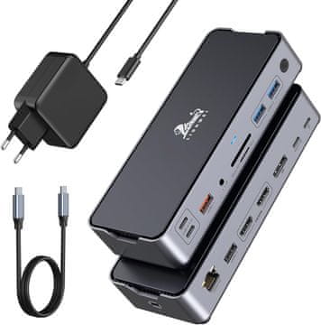 slomart USB C priključna stanica za laptop - 65W, trostruki zaslon (2x HDMI, DP), 10Gbps USB, PD 100W, RJ45, SD/TF, Audio - B0C32YZ271