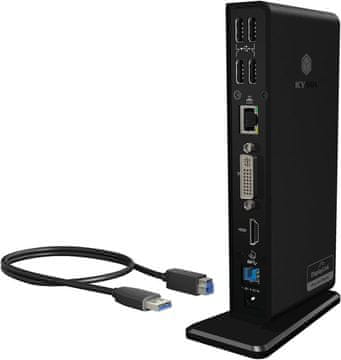 slomart ICY BOX priključna stanica za laptop (11-u-1) - 2 monitora (HDMI/DVI), 6x USB 3.0, Gigabit Ethernet, Audio, DisplayLink, IB-DK2241AC