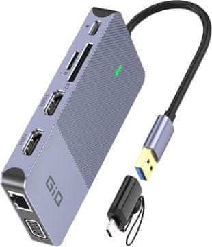 slomart Giq USB C Hub - Trostruki zaslon: USB 3.0, HDMI, VGA adapter za laptop. Kompatibilan s MacBook M1. USB priključna stanica.