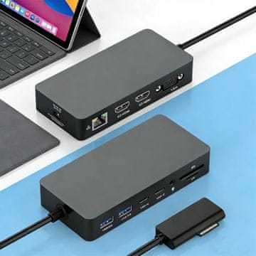 slomart Novo Surface Dock 2 za Surface: 72W, 12u1, dva HDMI 4K + VGA. Kompatibilan s Pro, Laptop, Go, Book. Priključna stanica za vrhunsku produktivnost.