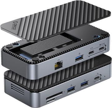 slomart ORICO 9-u-1 USB-C čvorište s M.2 NVMe SSD kućištem - 10 Gbps, priključna stanica s ventilatorom, Gigabit Ethernet, 100W PD, SD/TF, za MacBook