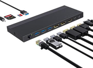 slomart WAVLINK USB C priključna stanica - 130W DC, tri zaslona, Dual DP & HDMI, Gigabit Ethernet, USB, SD/TF, audio za laptop, Windows, Mac