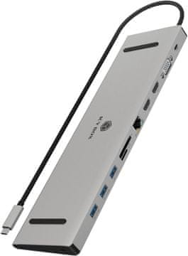 slomart ICY Box USB-C priključna stanica (11-u-1) za 2 monitora (2x HDMI & 1x VGA), 4K 60Hz, 3x USB 3.0, 100W PD, Gigabit, čitač kartica, audio