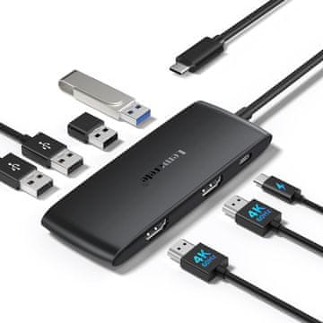 slomart Lemorele USB C Hub - Priključna stanica Dual HDMI 4K@60Hz, 4xUSB, PD 100W za MacBook, Windows, Dell, HP, Surface - B0DZBM479R