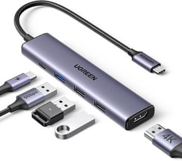 slomart UGREEN Revodok 105 USB C Hub - PD 100W, 4K HDMI, 3x USB A, USB C adapter. Kompatibilan s iPhone, Galaxy, MacBook, iPad, Steam Deck.