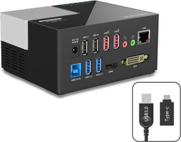 slomart WAVLINK USB 3.0/C priključna stanica za laptop - HDMI, DVI/HDMI/VGA, Gigabit LAN, audio, 4xUSB, 2x punjenje, Windows/MacOS