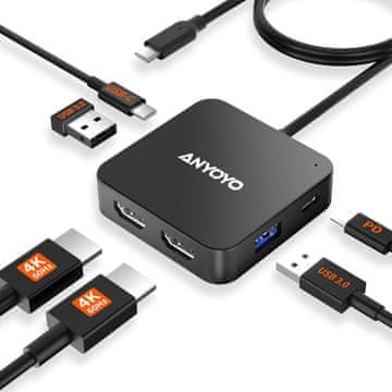 slomart Priključna stanica za 2 monitora - Dvojni 4K 60Hz HDMI, USB C Hub, USB C podaci, 100W PD, USB 3.0, za MacBook/Dell/HP/Lenovo