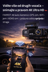 Farrot A8 4K UHD Dashcam (3840×2160), Dual Camera, GPS, WiFi, ADAS, WDR Night Vision, Parking Mode, microSD 256GB