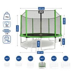 Aga Sport Pro Trampolin 430 cm Svijetlo zelena + zaštitna mreža + ljestve + džep za obuću