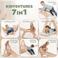 GOODEVAS 5-u-1 Montessori penjalica za malu djecu – trokutasta ljestva, luk za penjanje, rampa za penjanje, mreža i podloga, za djecu od 1 do 5 godina