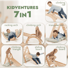 GOODEVAS 5-u-1 Montessori penjalica za malu djecu – trokutasta ljestva, luk za penjanje i rampa za penjanje, mreža, jastuk, za djecu od 1 do 5 godina (zeleni jastuk)