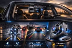 Farrot 3-kanalna auto kamera WiFi Full HD 1080p – prednja, stražnja i unutarnja, noćni način, G-senzor, parking nadzor