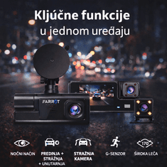 Farrot 3-kanalna auto kamera WiFi Full HD 1080p – prednja, stražnja i unutarnja, noćni način, G-senzor, parking nadzor